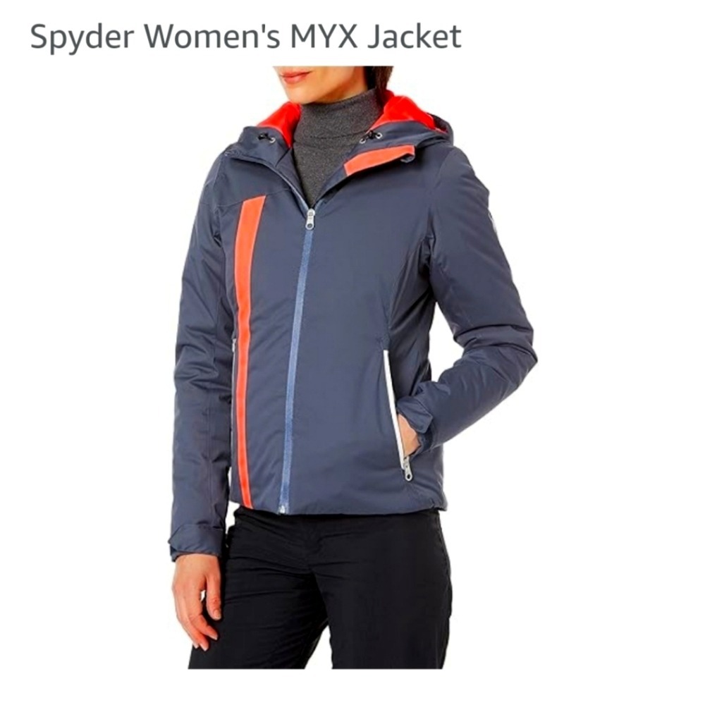 Spyder Womens MYX Jacket Dark Grey‎ Orange Hooded Ski Snowboard Size 2